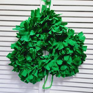 Hand Crafted St. Patrick's Day Kelly Green Shamrock Fabric Rag Wreath 19" Wide